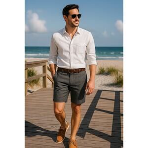 Banana Republic Men’s 34 Gray Linen Cotton Shorts 10" Inseam Summer Casual